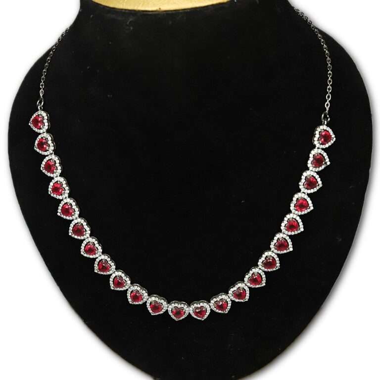 Silver Stoned Necklace (CODE: VSNCSN002), Necklace Chain and Earring Fancy, 925 Sterling silver.