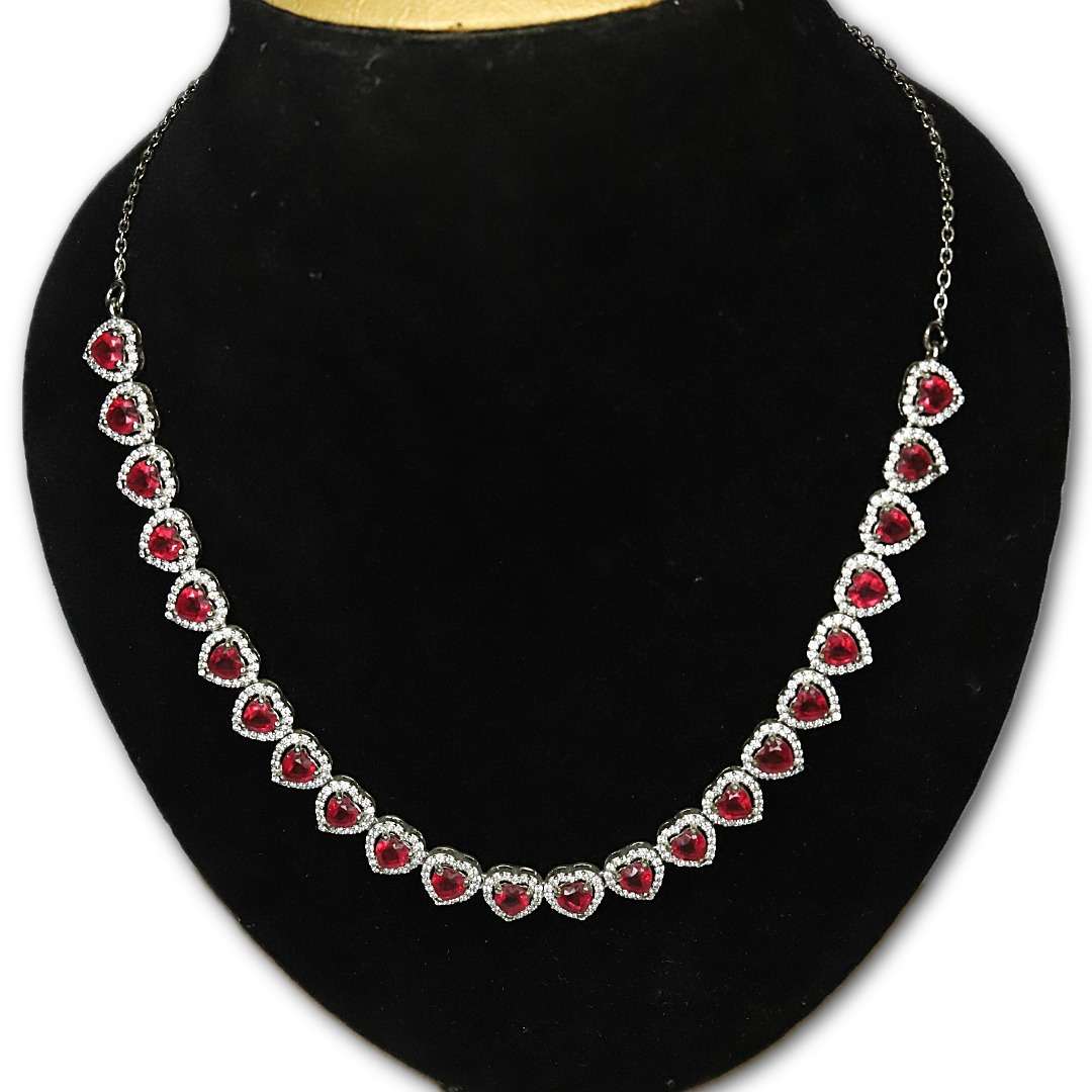 Silver Stoned Necklace (CODE: VSNCSN002), Necklace Chain and Earring Fancy, 925 Sterling silver.