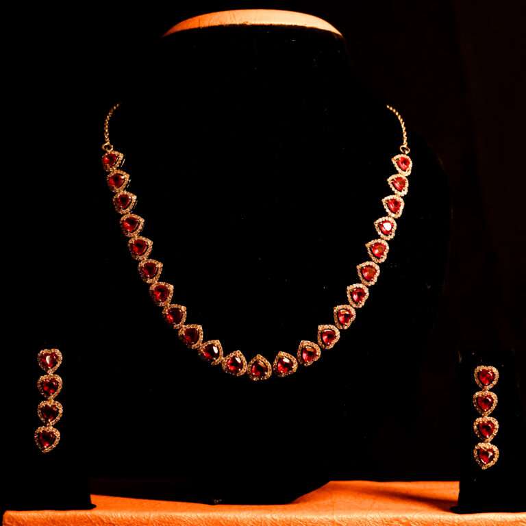 Silver Stoned Necklace (CODE: VSNCSN002), Necklace Chain and Earring Fancy, 925 Sterling silver.