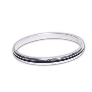 Men’s Black Single Line Silver Kada, Size:{2.10} (VSNCMK023), S800 Silver.