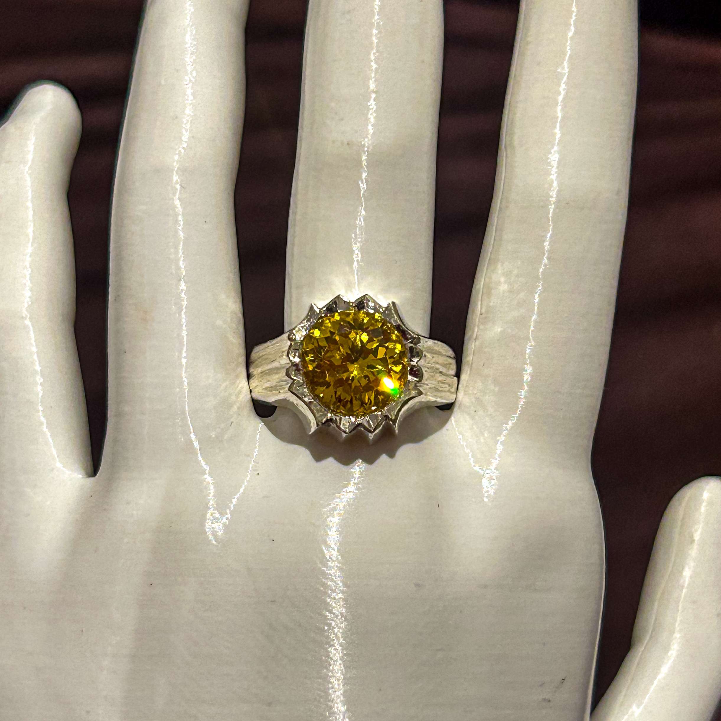 Cz Gem Stone Ring, (CODE : VSNCGSR002), Colour Yellow, Silver.