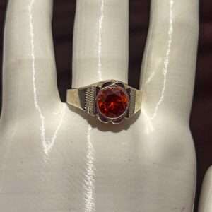 Cz Gem Stone Ring, (CODE : VSNCGSR089), Colour Orange, Silver.