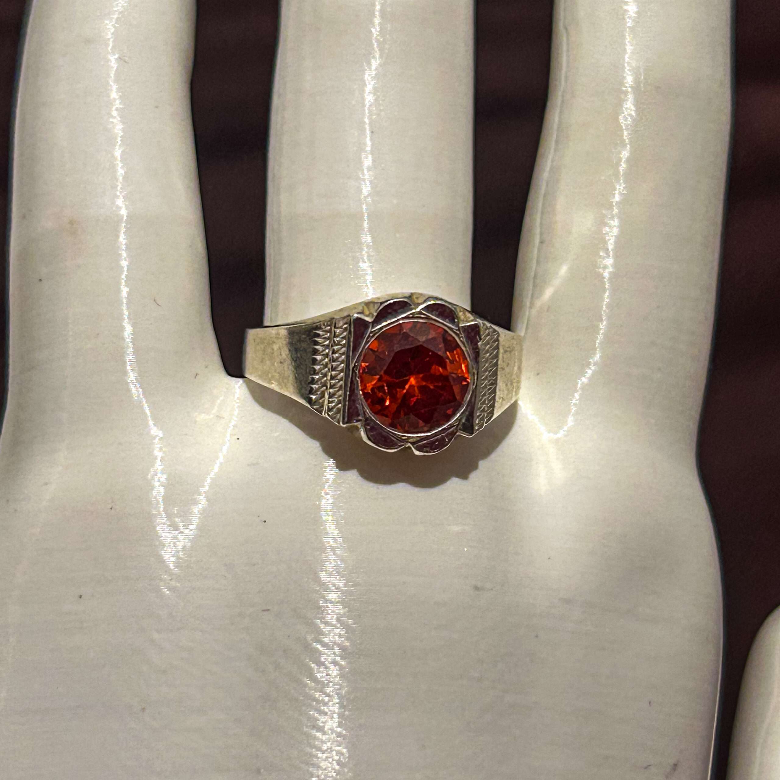 Cz Gem Stone Ring, (CODE : VSNCGSR089), Colour Orange, Silver.