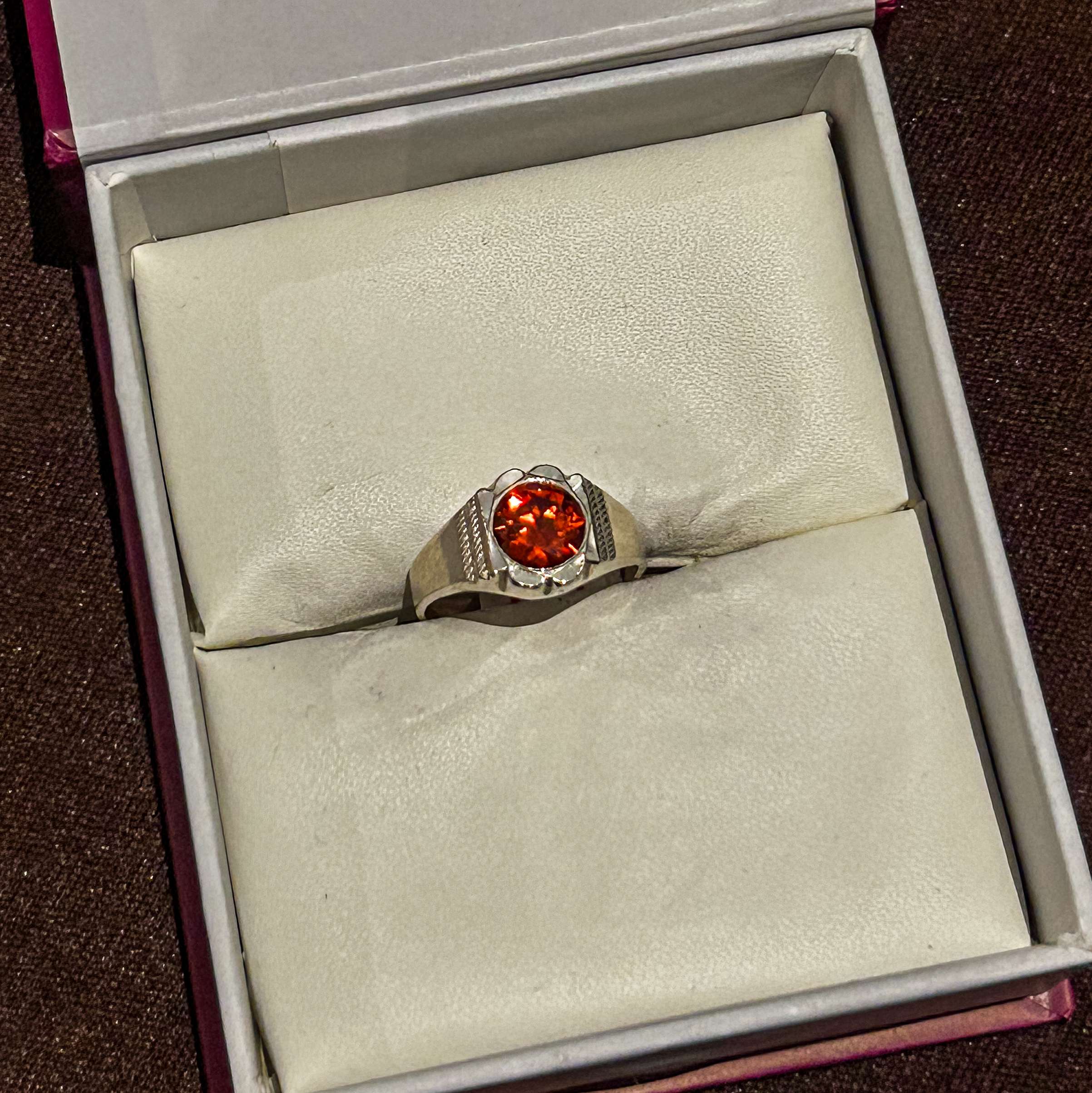 Cz Gem Stone Ring, (CODE : VSNCGSR089), Colour Orange, Silver. - Image 2