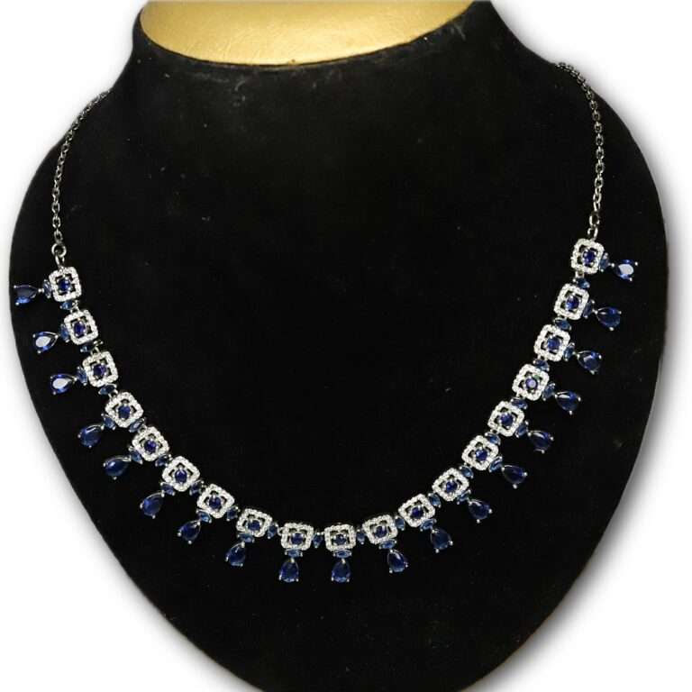 Silver Stoned Necklace (CODE: VSNCSN005), Necklace Chain and Earring Fancy, 925 Sterling silver.