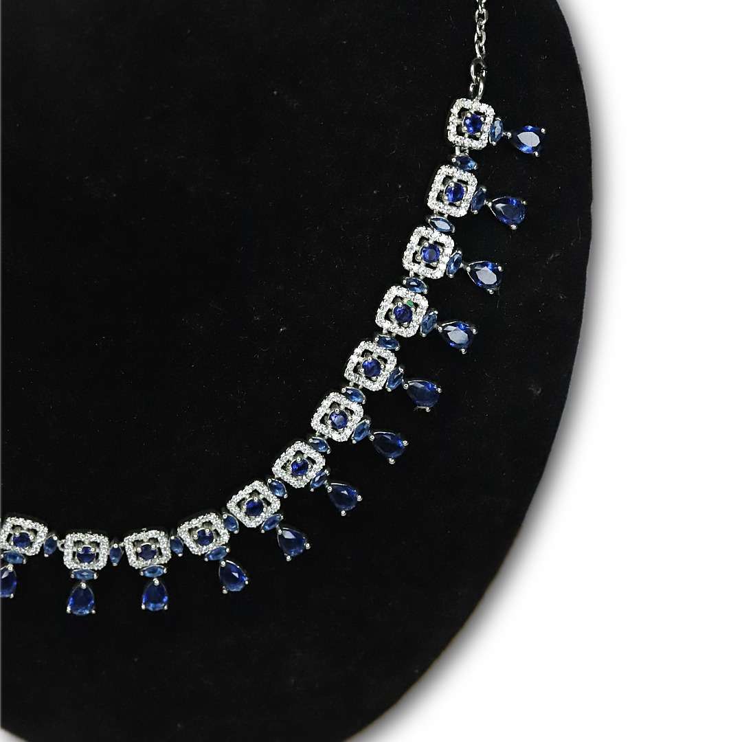 Silver Stoned Necklace (CODE: VSNCSN005), Necklace Chain and Earring Fancy, 925 Sterling silver. - Image 2